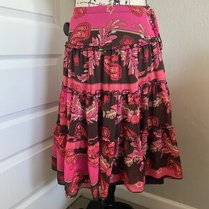 Y2K Pink and Brown Paisley Tiered Skirt